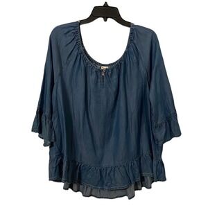 Faded Glory Women's Blue Ruffle Hem/Sleeve‎ Top Size XXL